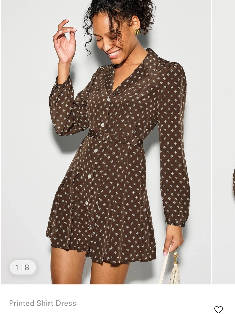 Brown Printed Shirt Dress - Classic Long-Sleeve Fit